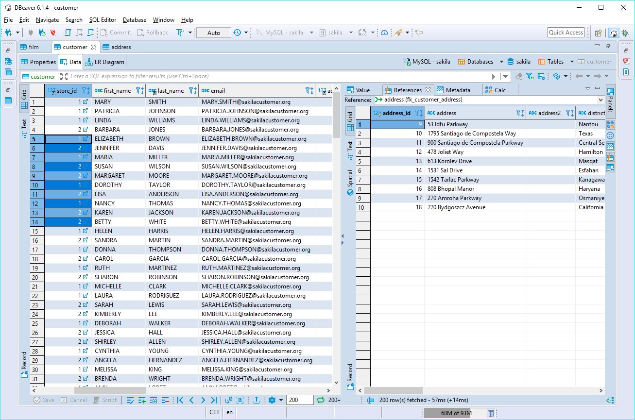 DBeaver screenshot showing database workspace